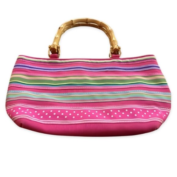 Tianni Mini Handbag Bamboo Handles Magnetic Button Stripe Pattern Multi-Color OS - Picture 2 of 5